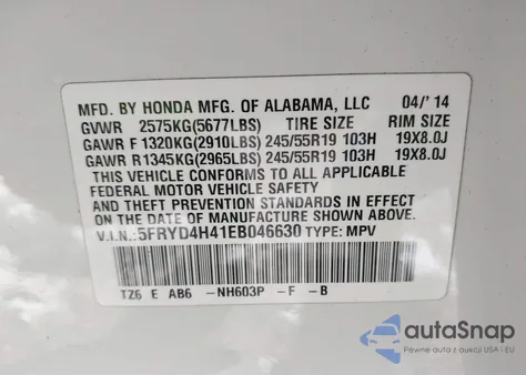 2014 Acura Mdx Technology Package из США, поврежденный, VIN 5FRYD4H41EB046630